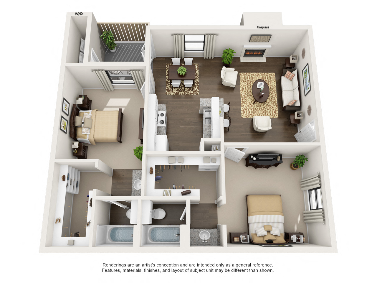 Floor plan for 2 beds, 1 bath, 1000 sqft